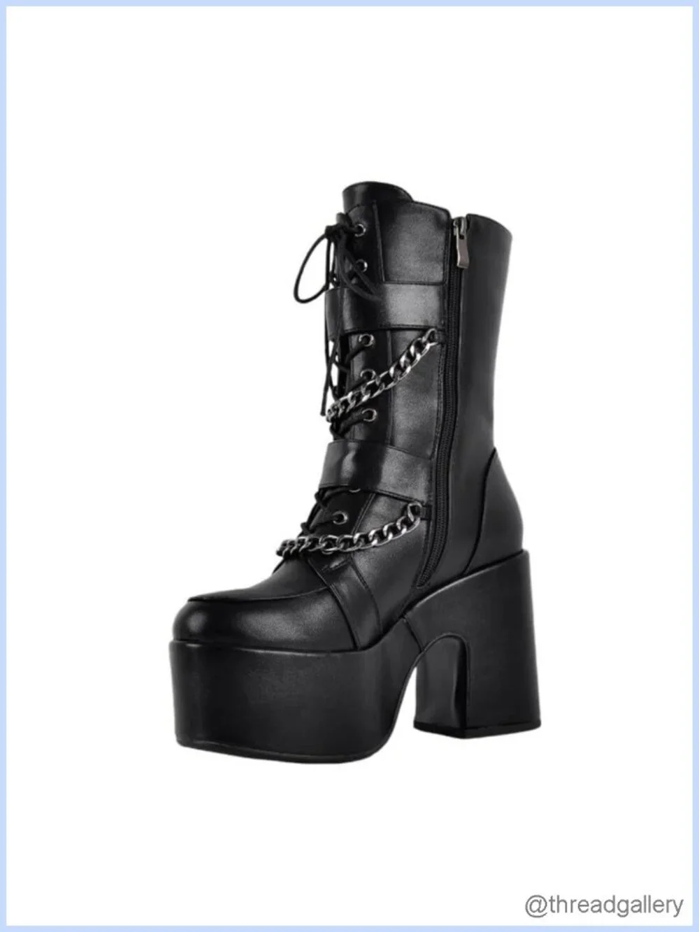 Gothic Platform Ankle Boots Chunky Heel Chain Detail Side Zipper Punk Rock